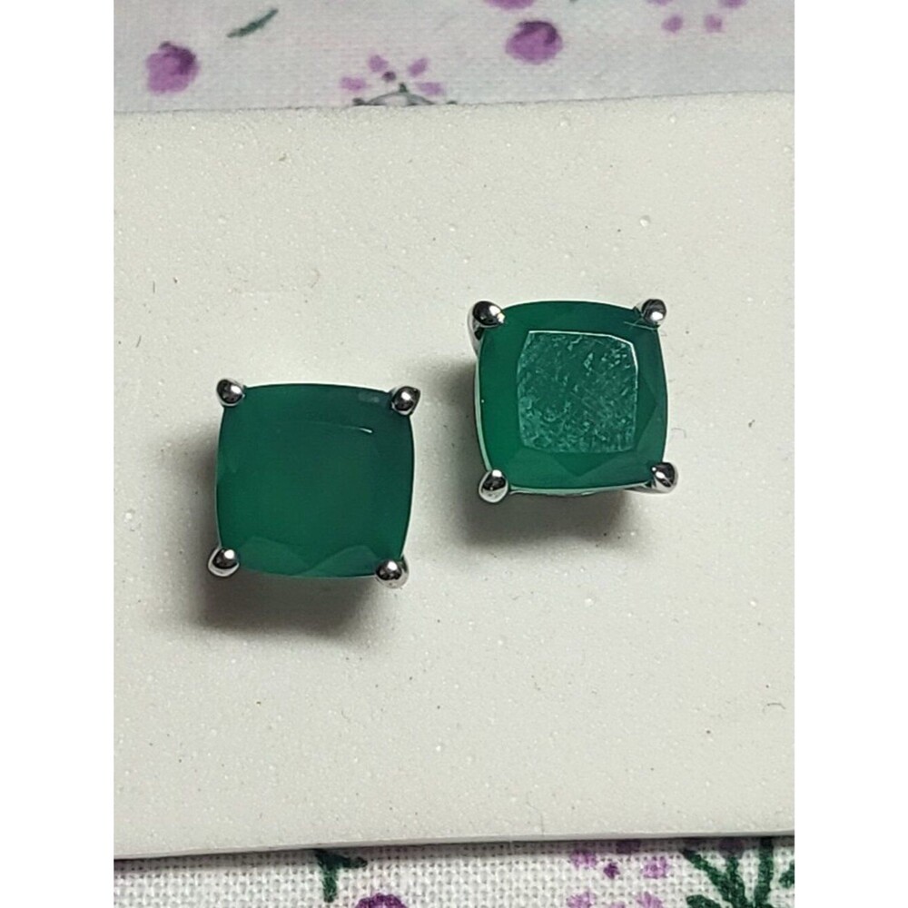 Green Onyx Solitaire Sterling Silver Stud Earrings